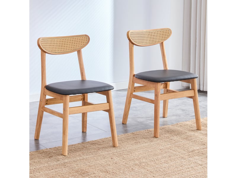  Lot de 2 chaises de salle à manger 45x43,9x78,7cm, chaise cuisine nordique, dossier en rotin, teinte bois clair, bois  - Conforama B
