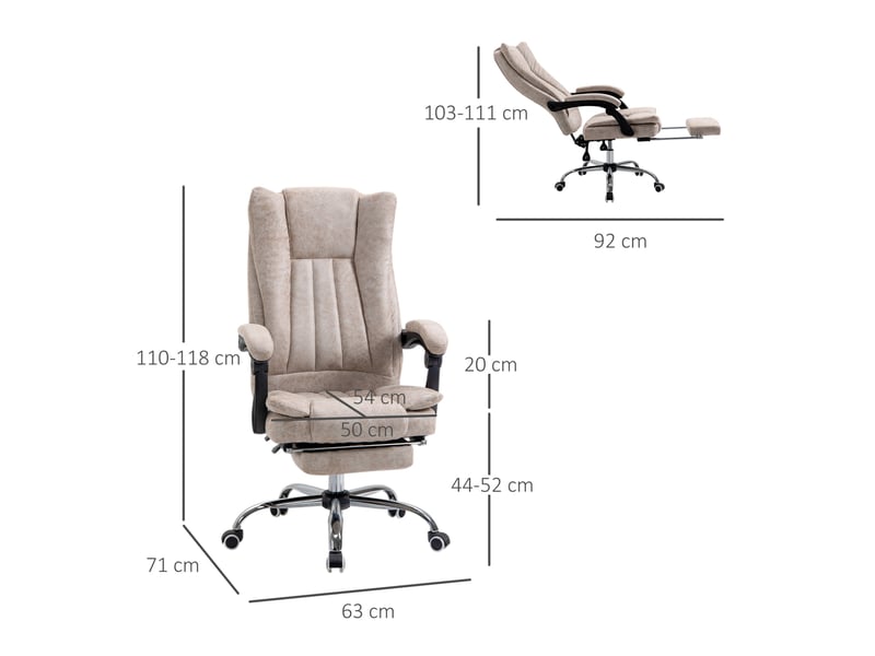  Chaise de bureau pivotante beige en tissu, inclinable à 135° avec repose-pieds et hauteur réglable  - Conforama C