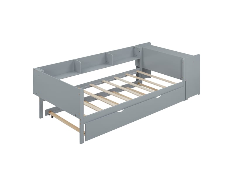  Lit enfant 90 x 200 cm avec lit gigogne 90 x 180 cm, bureau et 3 étagères, pin et mdf, gris Fay Lum - Conforama D