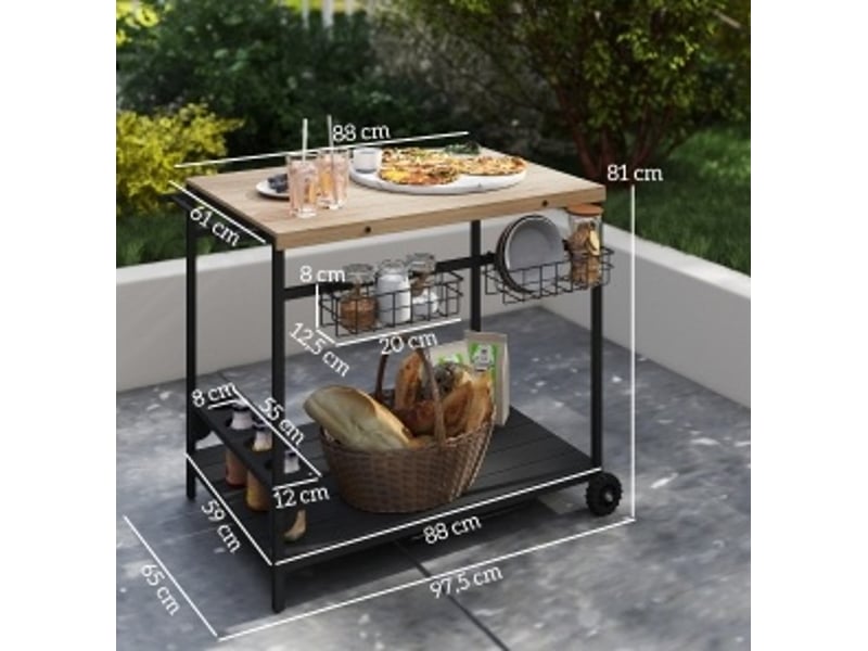  Desserte de cuisine à 2 niveaux avec panier métallique et poignée, pour cuisine et jardin, 97,5 × 65 × 81 cm  - Conforama C