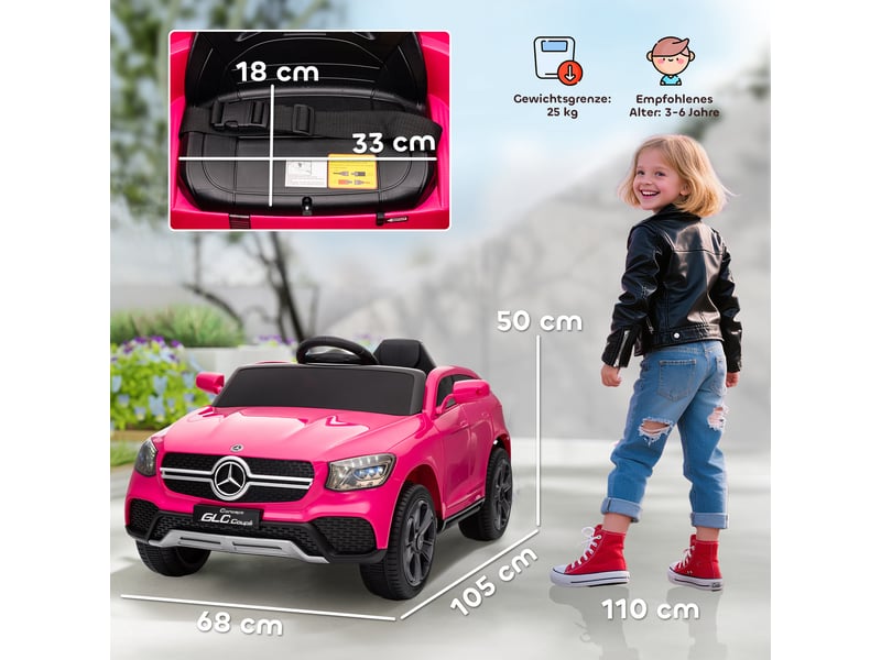  Voiture électrique pour enfants, 12 v, avec télécommande, lumières led, musique, 3 vitesses, 3-6 ans, rose  - Conforama E
