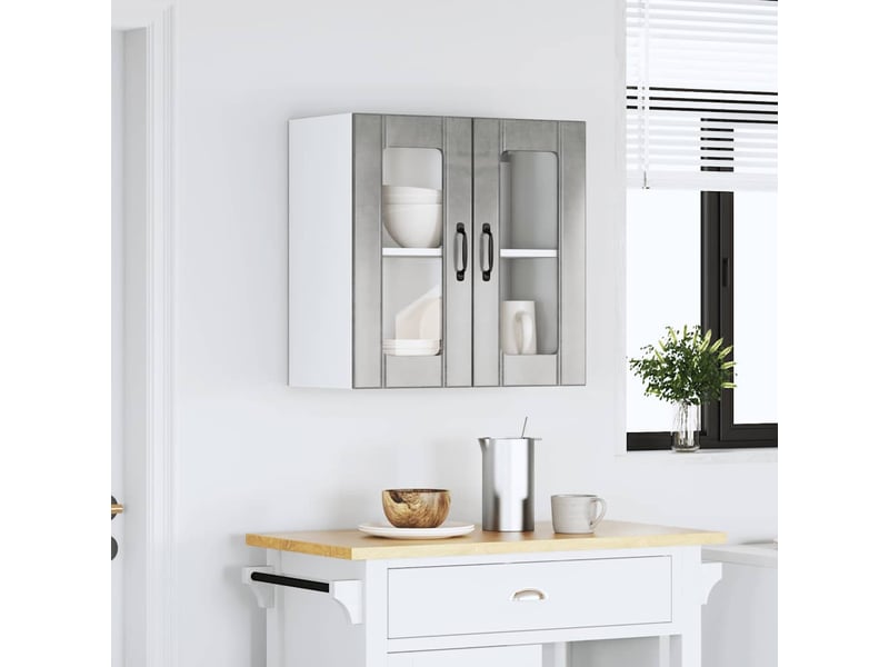 Armoire murale de cuisine avec porte en verre lucca gris béton shl6228 - Conforama C