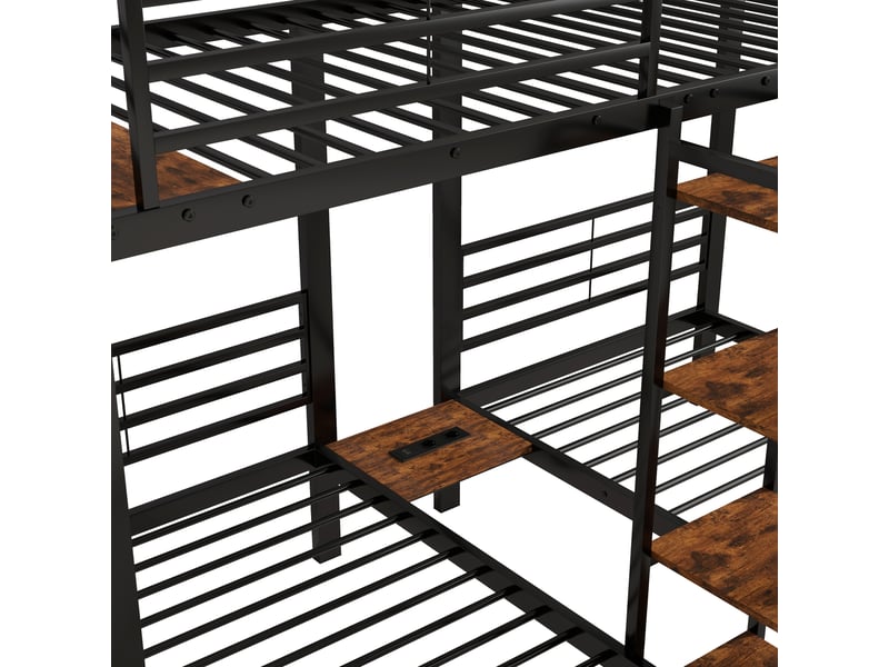  Lit triple en l 90 × 200 cm métal noir, échelle et étagères IKSETERA TRADING LTD - Conforama R