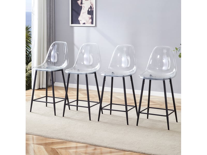  Tabouret de bar transparent avec repose-pieds et structure métallique, en plastique noir  - Conforama C
