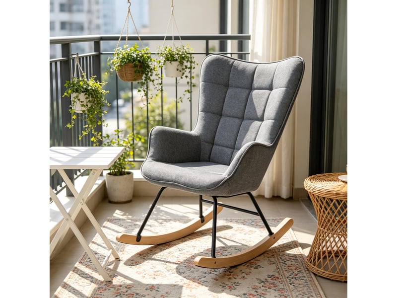  Fauteuil à bascule en velours gris foncé avec dossier haut, fauteuil relax ergonomique avec pieds en bois massif, 67.5x65x95 cm  - Conforama R