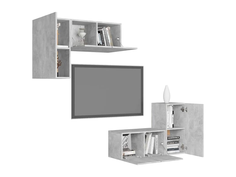  Ensemble de meubles tv 4 pcs gris béton bois d'ingénierie shl15440  - Conforama C