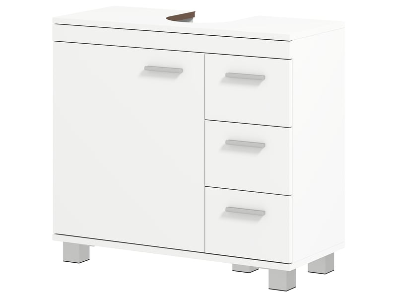  Meuble sous lavabo, meuble de salle de bain avec 3 tiroirs et porte à fermeture amortie, 70 x 30 x 64 cm, blanc  - Conforama B