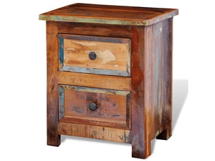 Table de chevet - cabinet de chevet - table de nuit avec 2 tiroirs bois massif recyclé