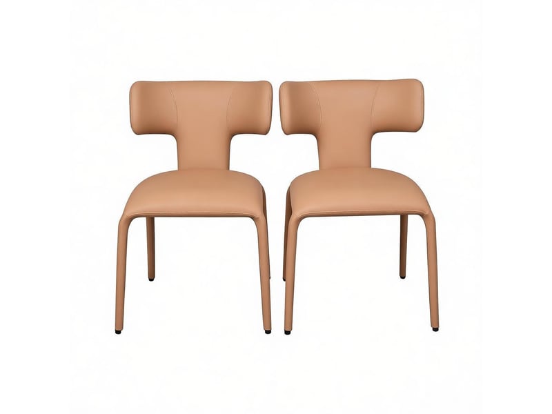  Chaises de bureau lot de 2 à roulettes avec dossier courbé  - assise rembourrée, simili cuir marron clair  - Conforama A