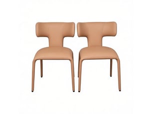 Chaises de bureau lot de 2 à roulettes avec dossier courbé  - assise rembourrée, simili cuir marron clair