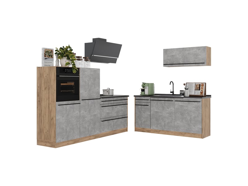  Vicco cuisine, bétonchêne doré, 220cm sans plan de travail  - Conforama E