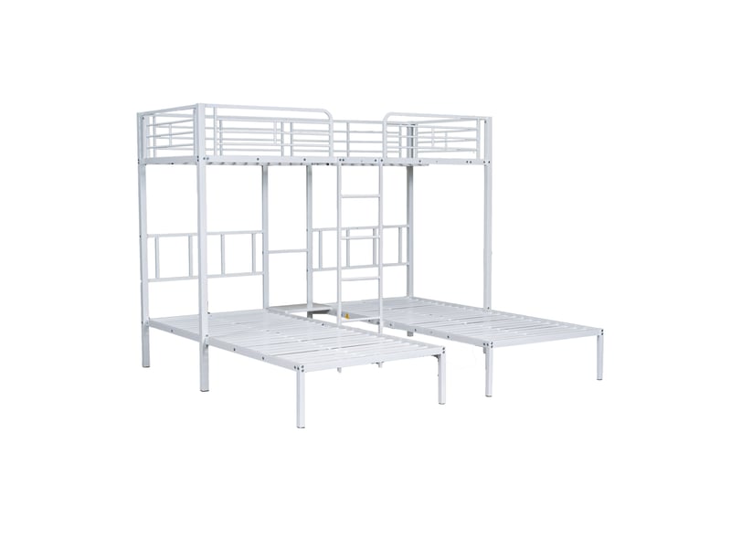  Lit superposé triple avec échelle pour enfants et adolescents, lit en fer avec barrière de sécurité et table, blanc 90x200cm*3  - Conforama D
