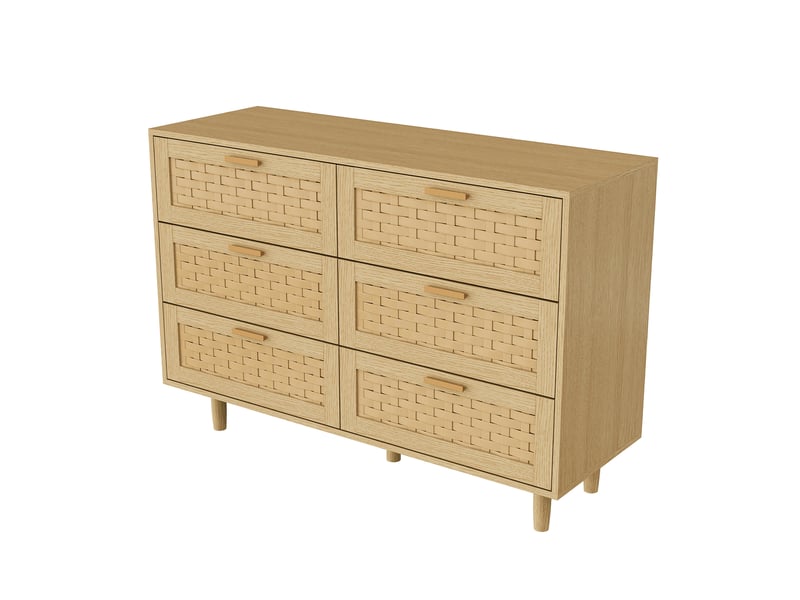  Commode 6 tiroirs bois scandinave - commode chambre rangement moderne - commode salon entrée  - Conforama A