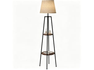 Lampadaire 42x42x166 cm 2 tablettes mdf et métal noir et marron