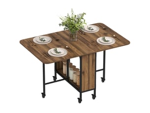 Table pliante à 6 roulettes avec étagère de style industriel en bois et métal, marron clair