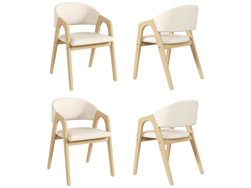  Lot de 4 chaises de salle à manger avec accoudoirs 55,5x60x83 cm beige  - Conforama A