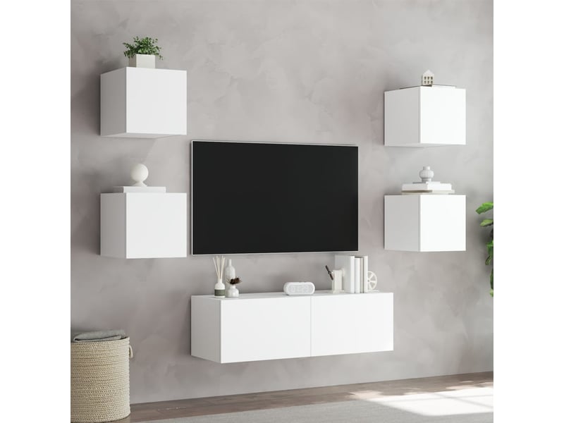  Meuble tv - banc tv - meuble de rangement muraux 5 pcs avec lumières led blanc  - Conforama D