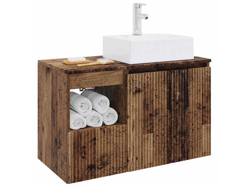  Ensemble de mobilier de salle de bain 2 pc bois ancien cf64035  - Conforama C