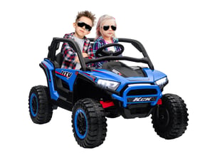 Utv électrique pour enfants, 5-7 kmh, 2 places, télécommande, musique, lumières, 1h d'autonomie, bleu