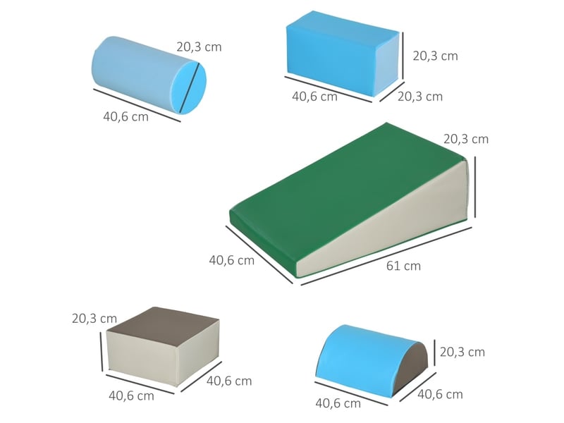 Set de 5 blocs en mousse pour enfant 40,6x40,6x20,3 cm multicolore en simili cuir, jeu de motricité 1-3 ans  - Conforama C