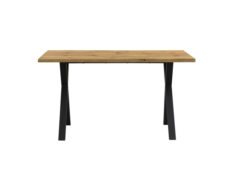  Table à manger moderne chêne+noir 140x80x76 cm, rectangulaire, pieds croisés en fer forgé  - Conforama A