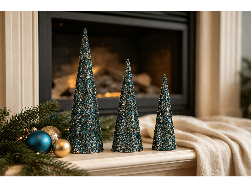  Cônes de noël krist+ bleu or pailletés lot de 3 S3612041 - Conforama C