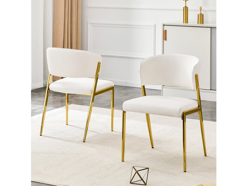  Lot de 2 chaises de salle à manger 51x49x78 cm blanches en polyuréthane, dossier incurvé ergonomique  - Conforama B