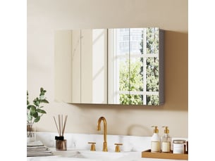 Armoire de toilette avec 3 portes miroir en mdf gris 90x15x60 cm