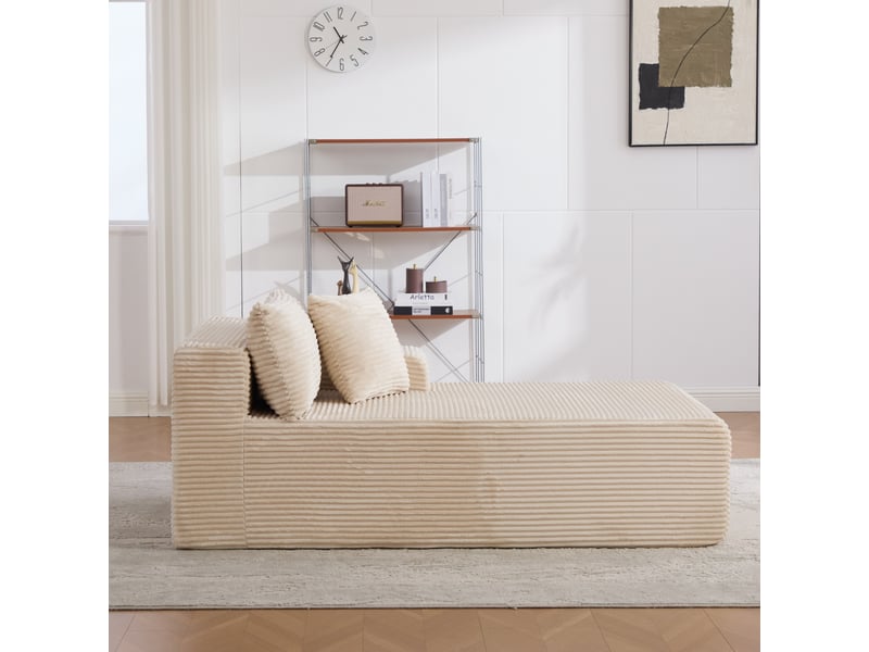 Méridienne modulable salon contemporain en tissu chenille beige avec fonction allongeur confortable - Conforama W