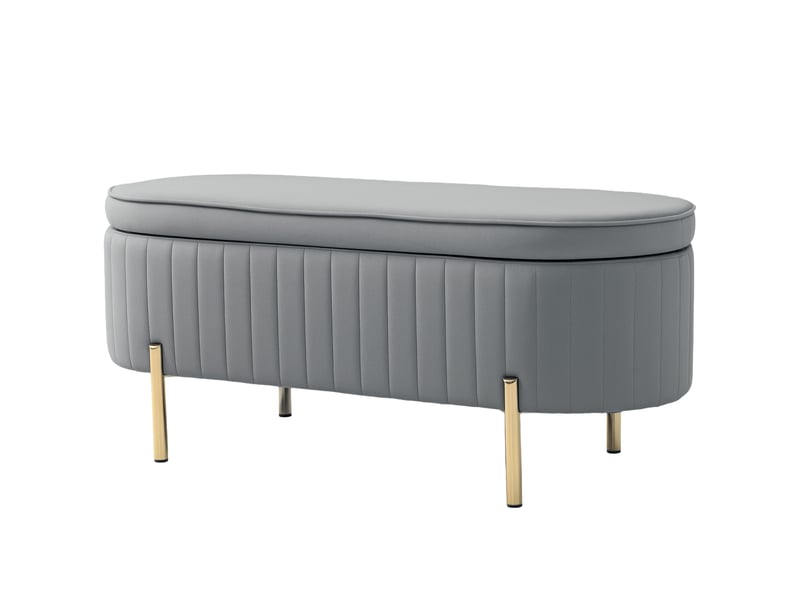  Banc coffre de rangement en tissu avec pieds en fer doré gris 108 x 44 x 43,5 cm  - Conforama B