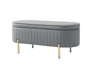 Banc coffre de rangement en tissu avec pieds en fer doré gris 108 x 44 x 43,5 cm
