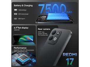 Smartphone redmi 17 6.9 ips 120hz 4go 128go 7500mah 45w noir