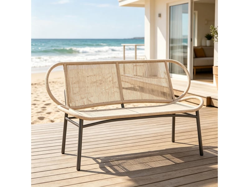  Banc de jardin 2 places en résine tressée et métal noir et naturel T5828P540554 - Conforama B