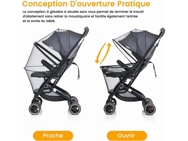 Moustiquaire universelle pour poussette avec double fermeture éclair - Conforama B