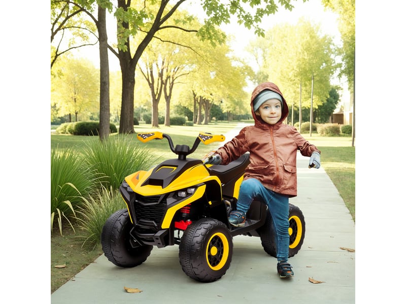  Quad électrique pour enfants, 3-6 kmh, phares led, musique, port usb, pour les 3-8 ans, jaune  - Conforama C