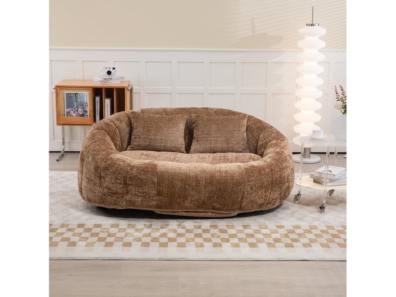  Canapé sac 150x95x63 cm, assise large et dossier confortable en mousse, chenille couleur café  - Conforama B