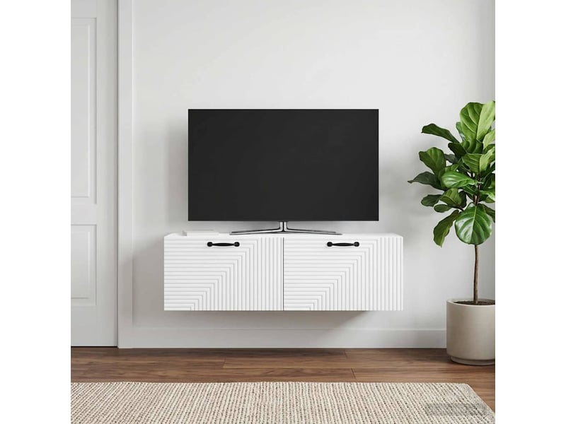  Meuble tv - banc tv - meuble de rangement mural blanc 98 x 31 x 30 cm bois d'ingénierie  - Conforama B