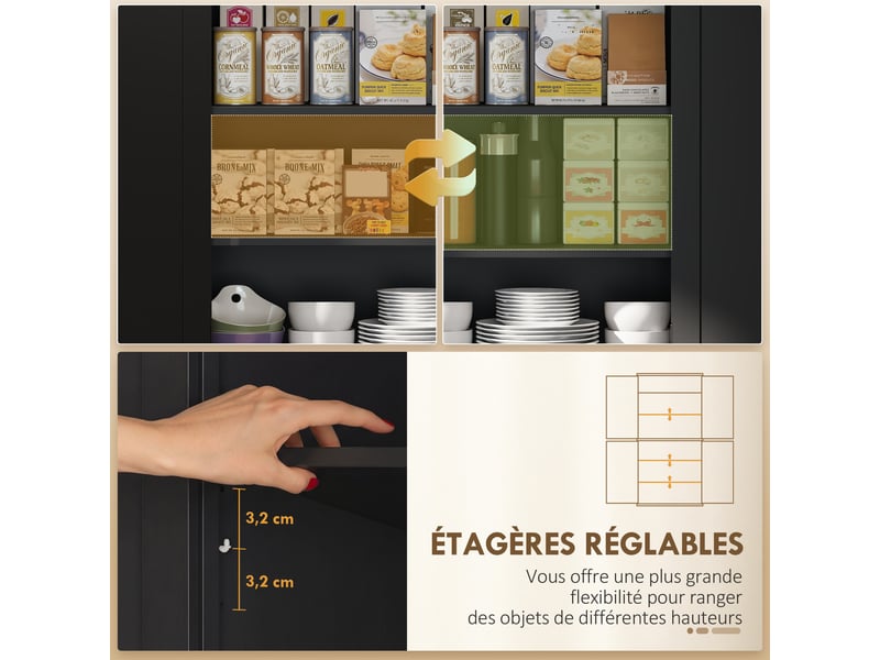  Buffet haut de cuisine 4 portes et 1 tiroir noir 76,2 x 40,2 x 183 cm  - Conforama E