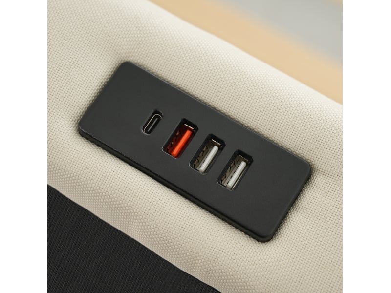 Lit coffre double 180x200 cm avec led 360° et chargeur usb et type-c, lit adulte avec sommier à lattes, lin beige, sans matelas  - Conforama R