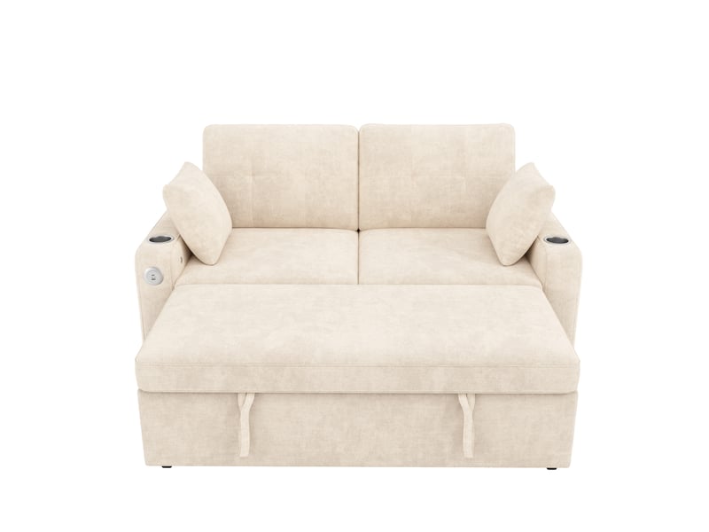  Canapé convertible 2 places en tissu chenille beige avec rangements et ports usb N653P7734A - Conforama A