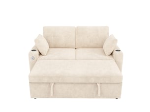 Canapé droit convertible PANGIVO N653P7734A 2 places Polyester beige avec coffre de rangement