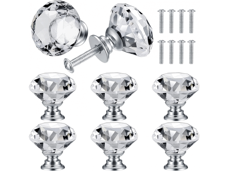  8 boutons de porte en cristal, poignées de diamant pour armoires et boutons de cuisine.  - Conforama A