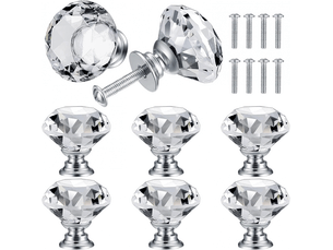 8 boutons de porte en cristal, poignées de diamant pour armoires et boutons de cuisine.