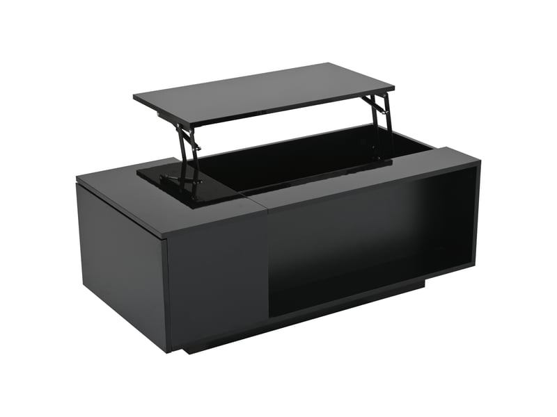 Table basse relevable avec rangement caché, led, noire, 100 x 50 x 40 cm, avec tiroir  - Conforama E