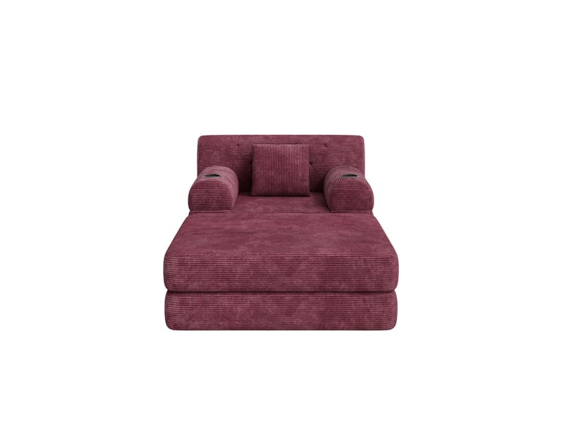  Canapé pouf inclus revêtement côtelé fonction allongée dossier haut cadre en métal mousse haute densité 2 porte-gobelets 4 poches latérales  - Conforama A