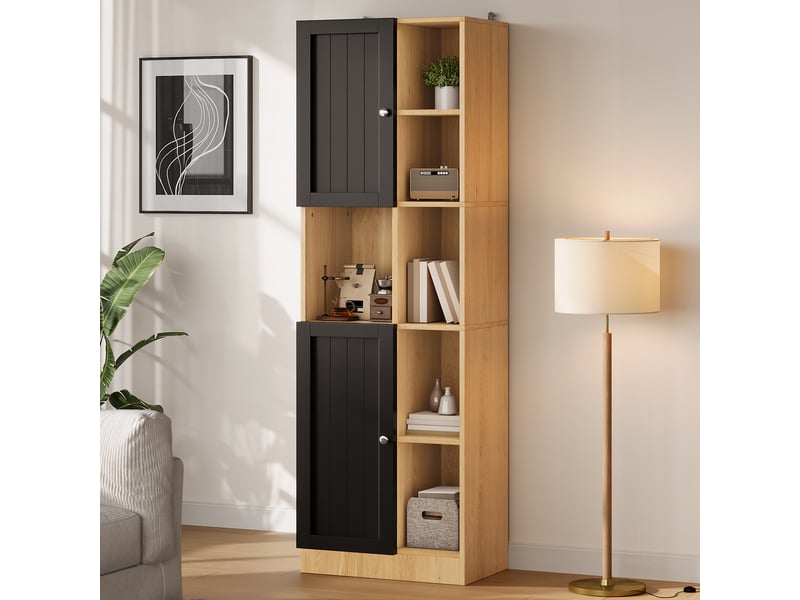  Meuble d'angle de cuisine avec 2 portes, 6 niches et étagères réglables en mdf pour cuisine 50×35,5×170 cm  - Conforama C