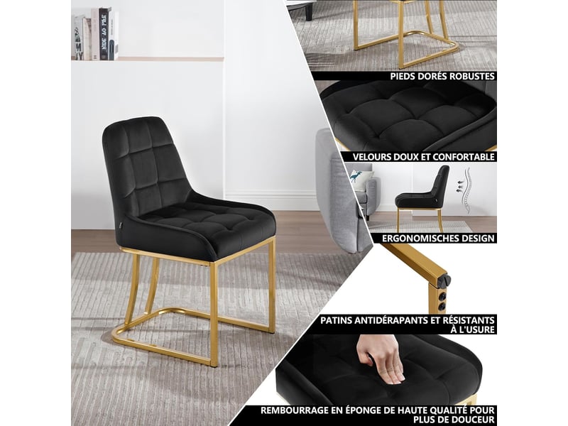  8 x chaises salle à manger en velours, chaise cuisine , chaise coiffeuse , 38 x 39 x 84 cm, noir  - Conforama C