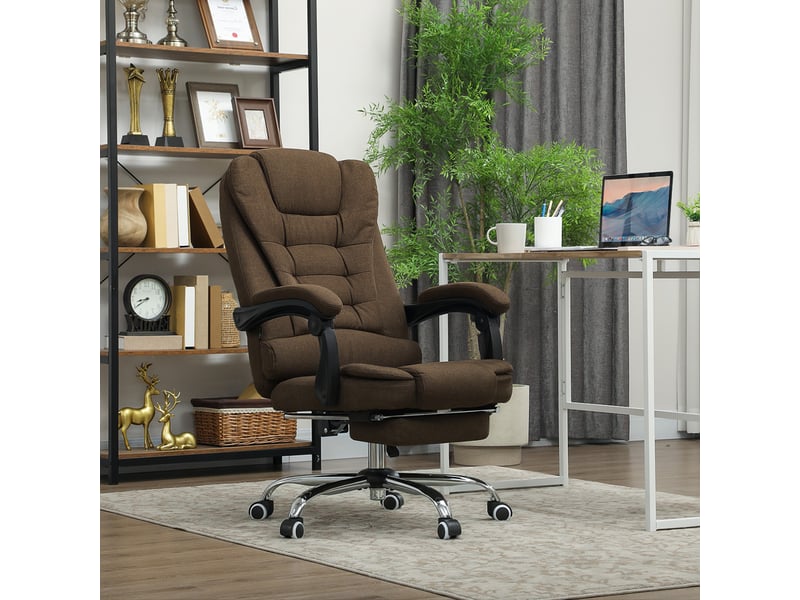  Fauteuil de bureau avec hauteur réglable, dossier inclinable, repose-pied et accoudoirs rembourrés, marron  - Conforama D