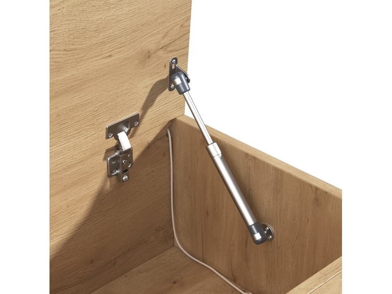  Meubles d'entrée avec banc à chaussures, penderie murale réglable, 2 led et coussin, mdf chêne, 90 × 45 × 145 cm  - Conforama E