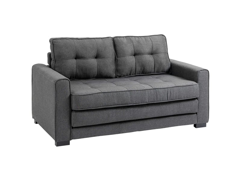 Canapé convertible 2 places avec couchage - structure en bois massif, polyester effet lin - gris - Conforama A
